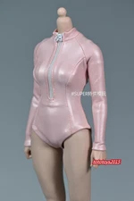1/6 Female Pink Tight Zippered Jumpsuit swimming suit Clothes Fit 12'' PH Body