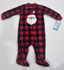 NEW 3-6 Months Carter  s Santa Christmas 2 Way Zip Footed Sleepwear Plaid