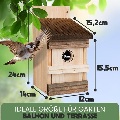 2x Holz Vogel Nistkasten zum Aufhängen Vogelhaus Nisthaus Nisthöhle wetterfest - Bild 2 von 8