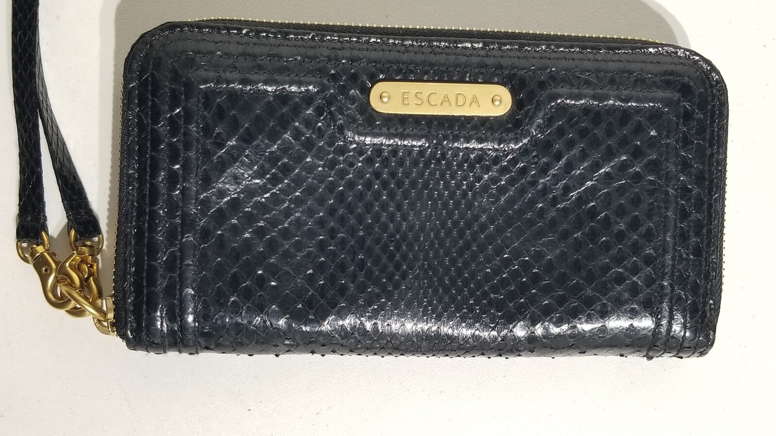 Escada Black Leather Python Print Continental Zip… - image 2
