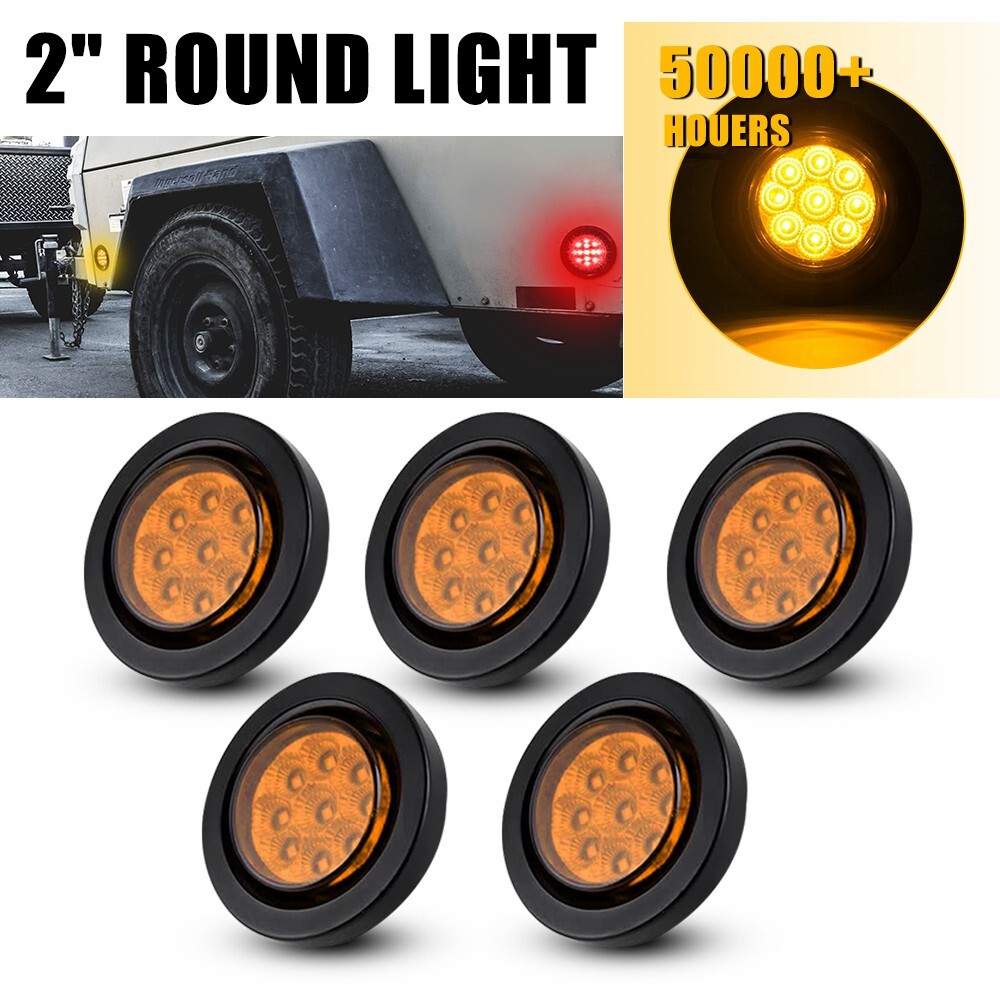 5pcs 2-Inch Amber DOT Round LED Trailer Marker Lights with Grommet for Trucks