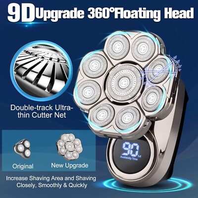 9D 5-in-1 Electric Shaver Cordless Wet&Dry Hair Trimmer Bald Head Razor For Men