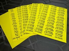 Adhesive Bin Labels SAE Cap Screw Nut Bolt Washer Assortment Fastener (6 Pages) 