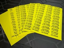 Adhesive Bin Labels SAE Cap Screw Nut Bolt Washer Assortment Fastener (6 Pages) 