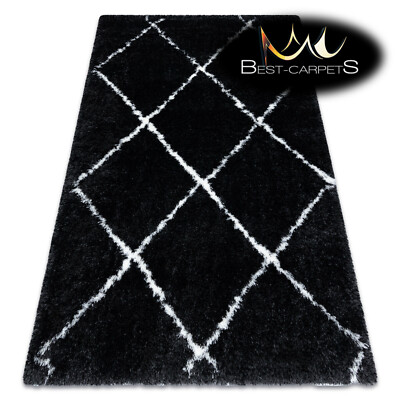 Toller moderner Teppich Shaggy ''FLAUSCHIG'' 5cm SPALIER anthrazit / weiß hochwertig