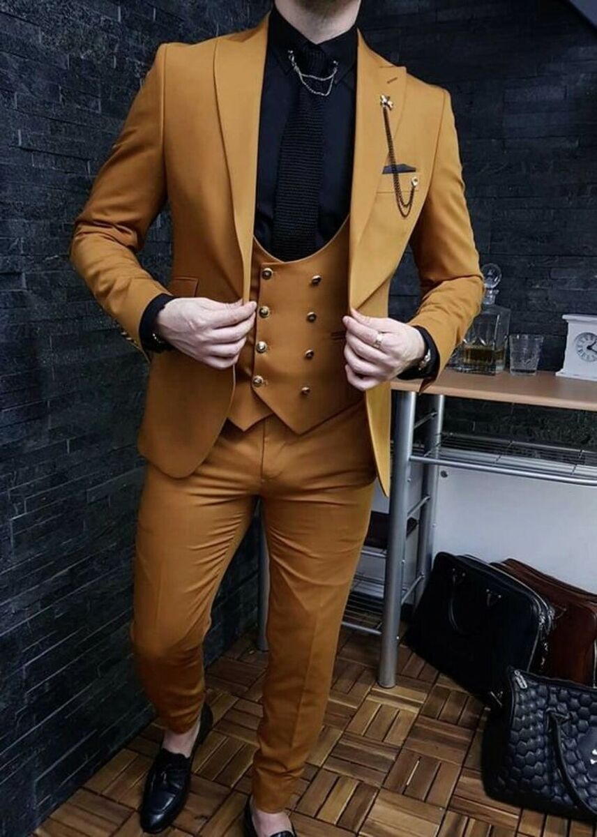 Men Yellow Double Breasted Suit Wedding Yellow Suit Formal Suit Sainly–  SAINLY