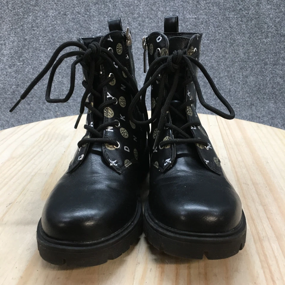 Botas DKNY Juveniles 1 Logo Tobillo Combate Tacones Bajos DKN707 Negro Imitación Cuero Con Cordones Foto 4 de 4