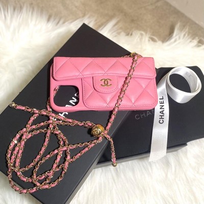 CHANEL Matelasse Coco Mark Shoulder iPhone 12 Pro Pink Authentic w  