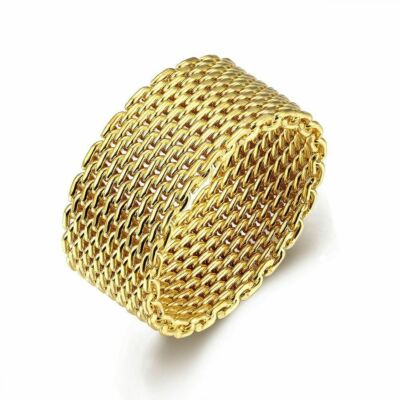 18K Gold Filled Tarnish-Free Forever Love Flexible Mesh Band Ring Size 6~12 F241