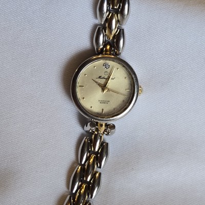 Vtg Mathey Tissot Diamond Quartz Gold Silver Tone Bracelet  display picture 1