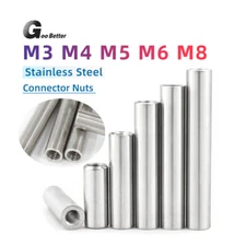 Stainless M3~M8 Round Studding Connector Long Nuts Thread Rod Bar Sleeve Tube