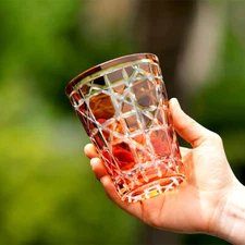 Handmade Whiskey Glasses For Beer/Juice Hand Cut Clear Orange Crystal Cups