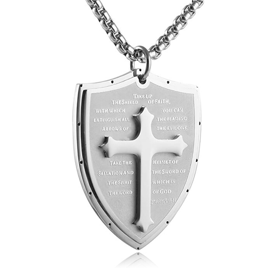 Men Shield Armor of God Ephesians 61617 Cross Stainless Steel Pendant