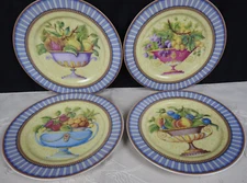 4 Godinger Email De Limoges Plates 1855 Decore A La Main A L Marino Fruit 7 1/2"