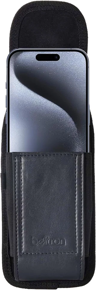 Funda universal de cuero para teléfono inteligente BELTRON con clip de cinturón de metal y cierre magnético Foto 2 de 4