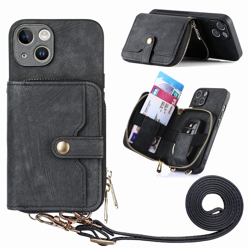 Zip Leather Wallet Case + Strap For Apple iPhone 16 15 14 12 11 XR SE 8 7 6 Plus - Picture 14 of 24