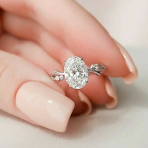 Authentic Luxurious 2.35ct Oval Cut Moissanite Branch Twig Ring 14k White Gold Plated