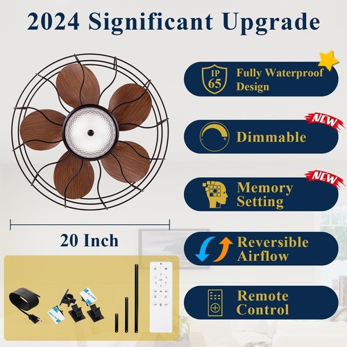 IP65 Rated 20-Inch Plug-In Ceiling Fan with 3 Color LED & Easy Hook Installation - Picture 8 of 9