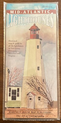 Mid-Atlantic Lighthouses Map & Guide by Hartnett House Maps NJ DE MD VA