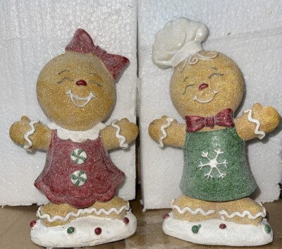 NEW 7'' Sugar Glitter  GINGERBREAD COUPLE 2pc Set in Box - Valerie Parr Hill