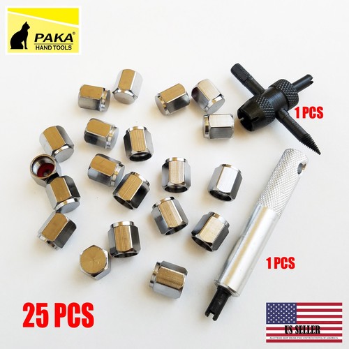 15-Piece Chrome Brass Tire Valve Caps + 2 Valve Core Tools – PAKA TOOLS