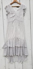 TOMMY HILFIGER Women Size 8 Gray Layered Ruffle Polka Dot V-Neck High Low Dress