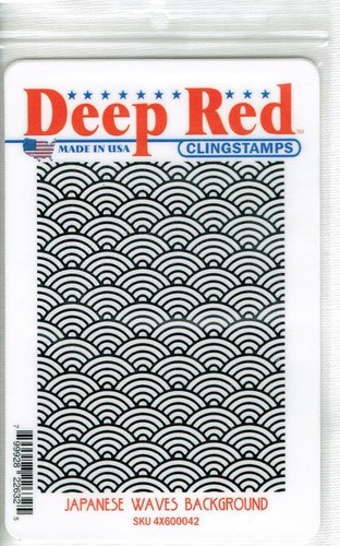 Deep Red Stamps Japanese Waves Background Rubber Cling Stamp - Picture 2 of 3