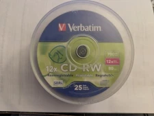 Open Pk Verbatim CD-RW Discs 700MB 80 Min 12X Rewritable Spindle Printable 21 Pk