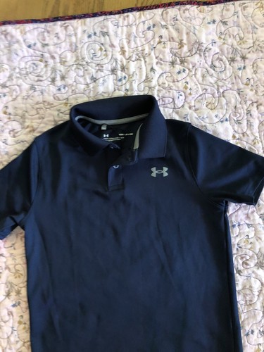 Under Armour Heat Gear Navy Blue Stretch Polo Shirt - Youth Medium - Short Sleev - Picture 2 of 4