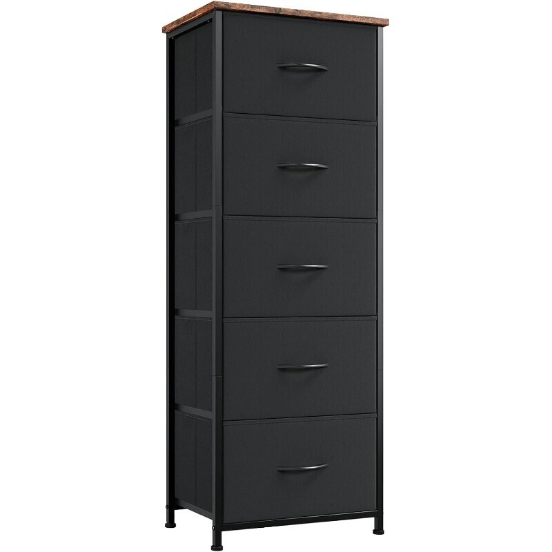 Tall 5-Drawer Black Dresser for Bedroom Storage & Closet Organization-image