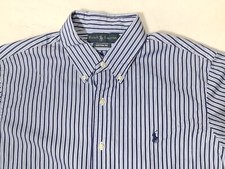 Ralph Lauren Custom fit Shirt Mens Large Blue Striped Button Up Long Sleeve