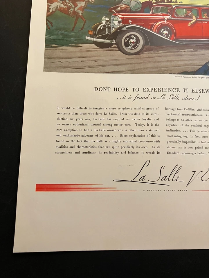 Red 1930s LaSalle by Cadillac - Vintage Original Color Print Ad Garage Wall Art - Image 4 of 4