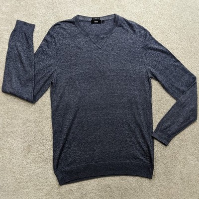 Hugo Boss Herren Pullover Große L Slim Fit Blau Baumwolle Strick Rundhals Sweater