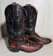 VTG Lucchese 2000 Black Cherry Ostrich Leg Cowboy Boots Mens 8 EE Style T3114j4