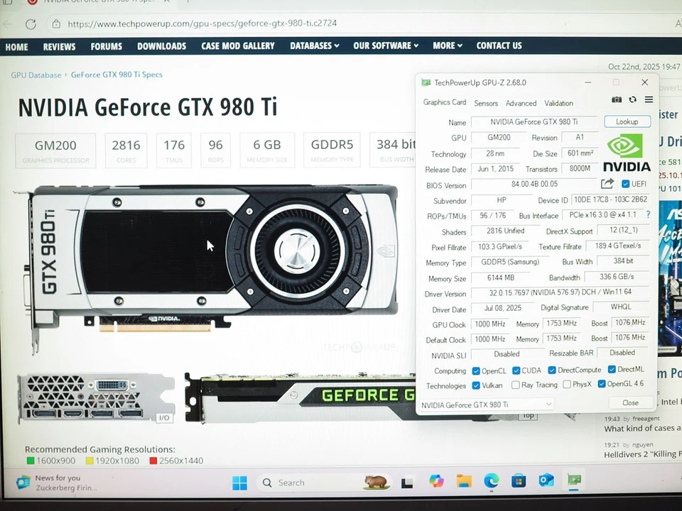 NVIDIA GeForce GTX 980 Ti 6GB PCIe Video Graphics Card GPU - Image 4 of 4