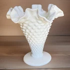 Vintage Fenton hobnail milk glass vase