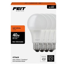Feit Electric A19 LED Light Bulbs, 40W 4 Count Pack of 1 , 2700k Soft White