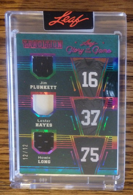 2025 RAIDERS LESTER HAYES 1st GAME USED Long Plunkett 12/12 Leaf Glory of Game