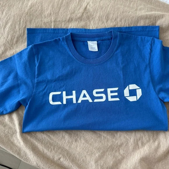 Unisex Chase Bank Blue Tee with White Logo Size S Pre-Loved!