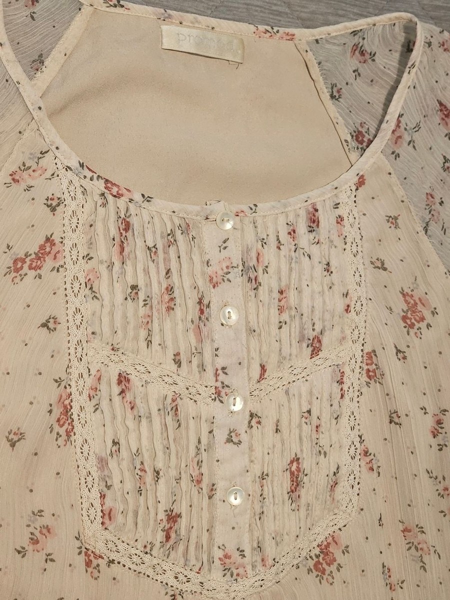 Promod Cream Floral Dress with Pink Size S Cottagecore Feminine Lightweight View 3