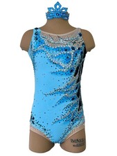 Rhythmic gymnastics Blue silver leotard girls dance costume, competitive dance