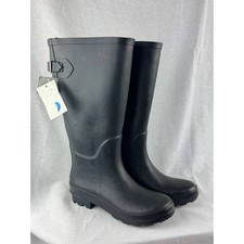 A New Day Womens Black Rubber Rain Boots Waterproof Tall Buckle Matte Size 7