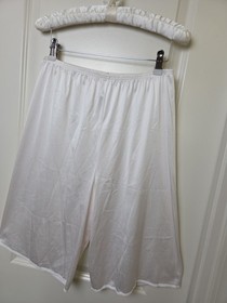 Vintage 70s 80s White Pettipants Split Leg Culotte Slip White Blush Nylon Size L