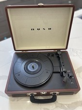 🎵 Bush Retro Suitcase Record Player – 3 Speed – Built-In Speakers Brown Leather