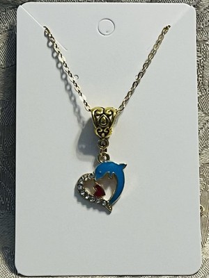 Crystal Gem Dolphin Pendant Gold 18  Necklace Fashion Fun Sea life Jewelry