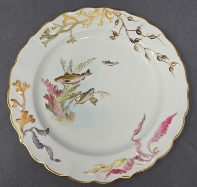 Royal Worcester Hand Painted Fish and Relief Molded Seaweed Plate 9''