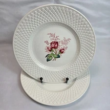 TWO Spode Lady Anne Salad Plate Roses Center Sculptured Rim in a Diamond Pattern