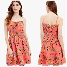 NWT LOFT Orange Citrus Print Linen Blend Tiered Sun Dress Pink XS
