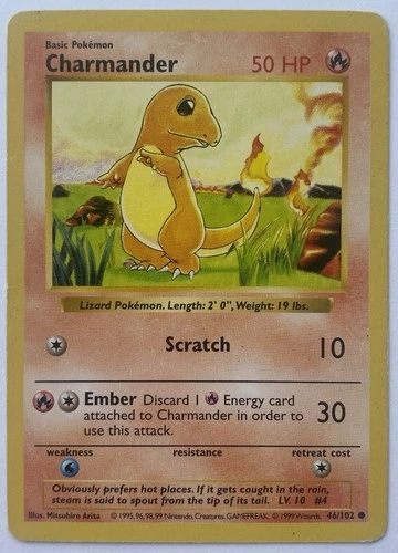 Charmander 046/102 Base Set 1999 Pokémon Card Vintage WOTC