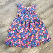 Vintage Girls 90S Floral Dress Sundress 3T Pink Colorful Cotton Blend Collared